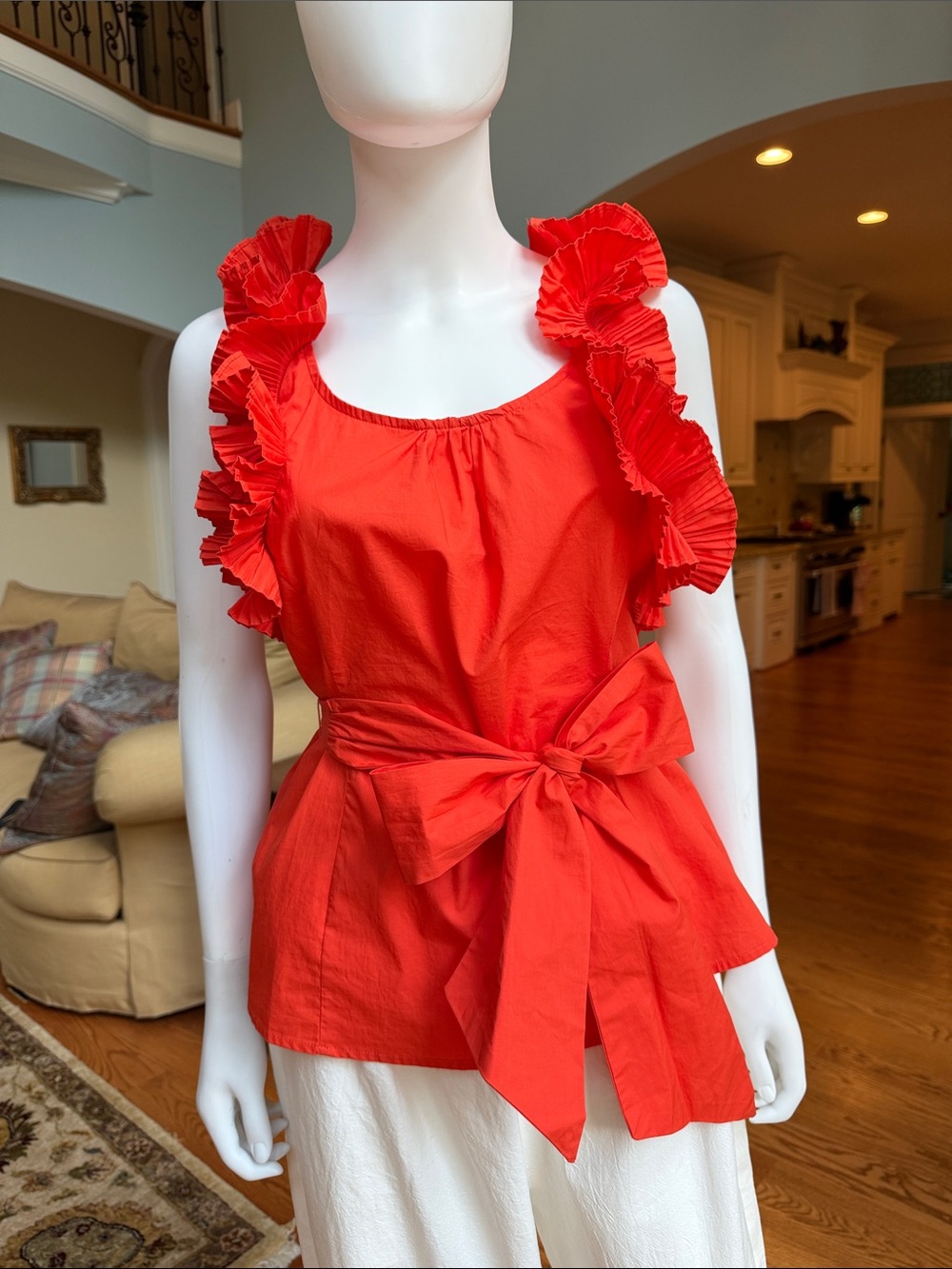 Rye Red Ruffle Strap Tie-Waist Top